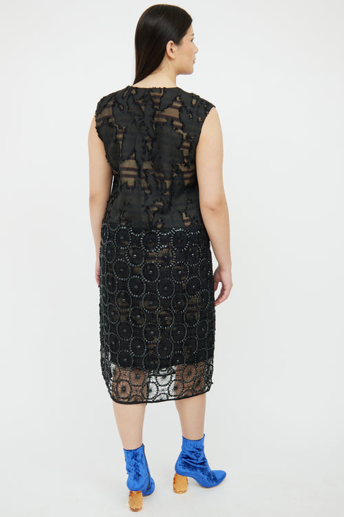 Dries Van Noten Black Mesh & Crochet Detail Dress