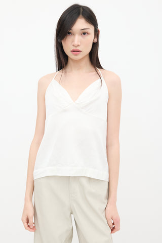 Dries Van Noten White Pleated V-Neck Top