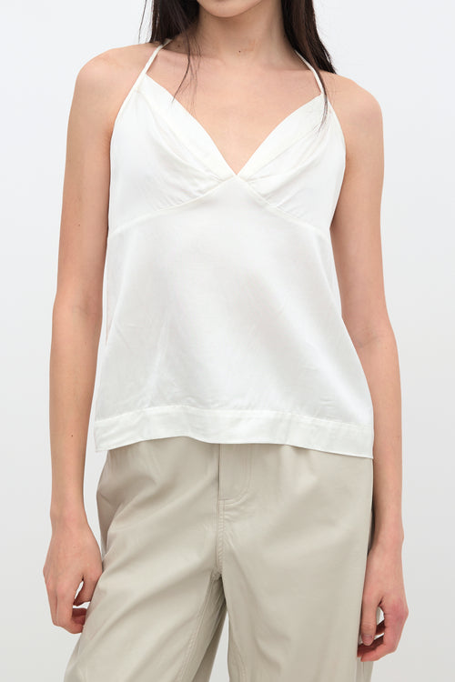 Dries Van Noten White Pleated V-Neck Top