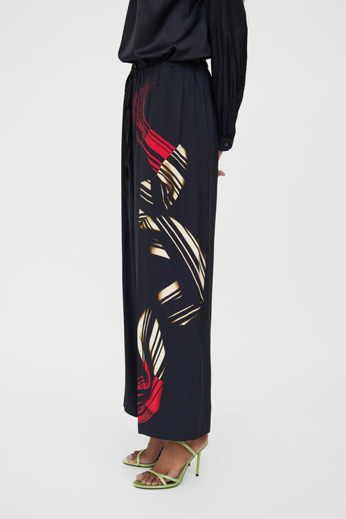 Dries Van Noten Navy Printed Wide Leg Pant