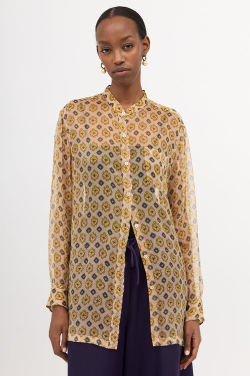 Dries Van Noten Silk Sheer Printed Blouse