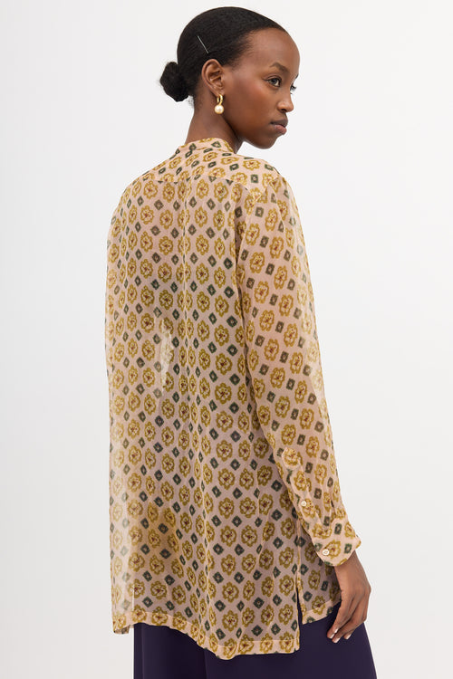 Dries Van Noten Silk Sheer Printed Blouse