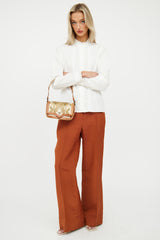Dries Van Noten Cream & Brown Canvas Embroidered Bag