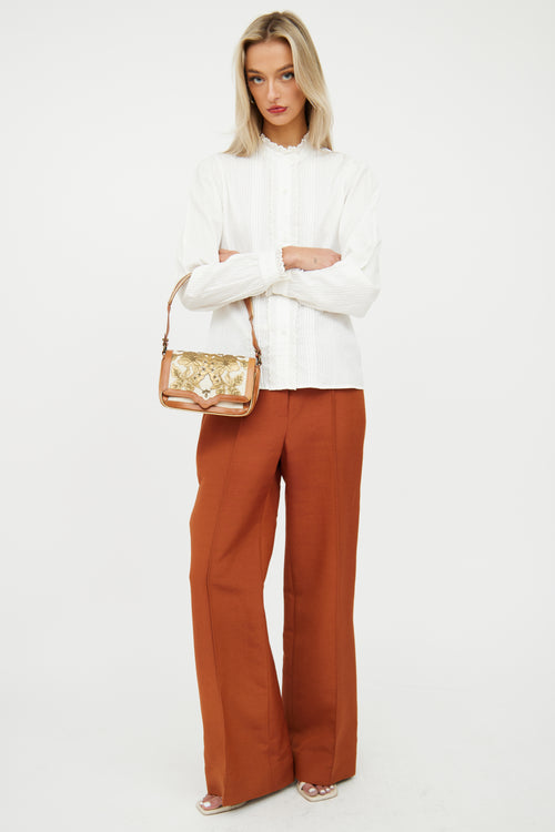 Dries Van Noten Cream & Brown Canvas Embroidered Bag