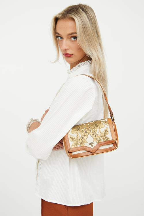 Dries Van Noten Cream & Brown Canvas Embroidered Bag
