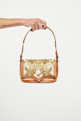 Dries Van Noten Cream & Brown Canvas Embroidered Bag