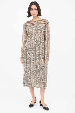 Dries Van Noten Beige & Black Panelled Printed Shift Dress