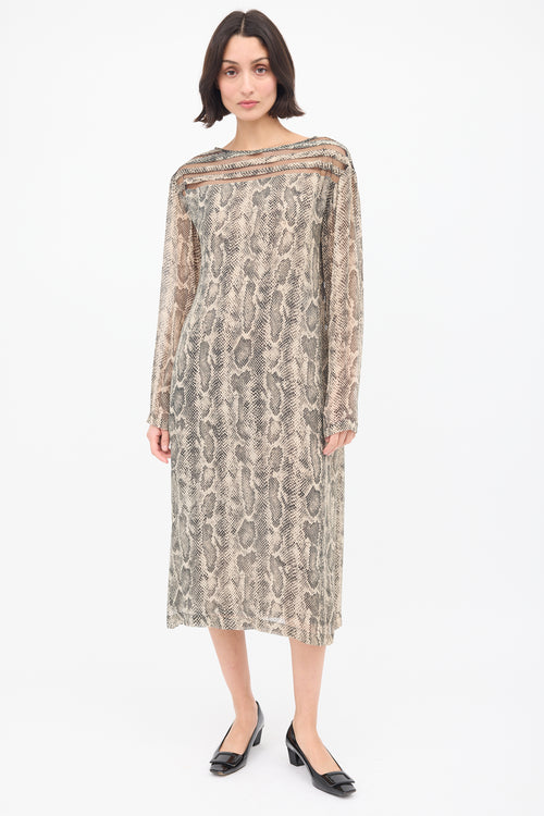 Dries Van Noten Beige & Black Panelled Printed Shift Dress