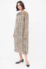 Dries Van Noten Beige & Black Panelled Printed Shift Dress