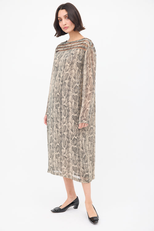 Dries Van Noten Beige & Black Panelled Printed Shift Dress