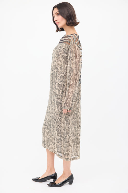 Dries Van Noten Beige & Black Panelled Printed Shift Dress