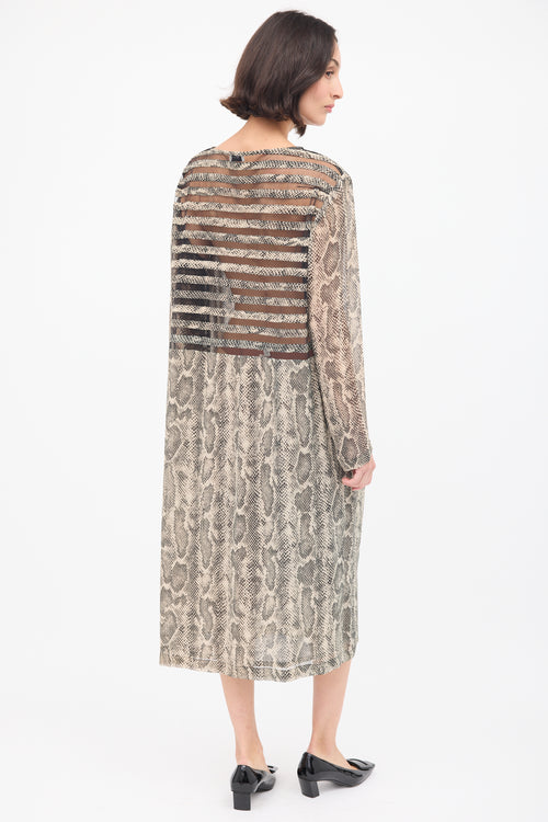 Dries Van Noten Beige & Black Panelled Printed Shift Dress