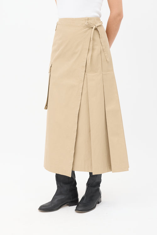 Dries Van Noten Beige Cargo Pleated Midi Wrap Skirt