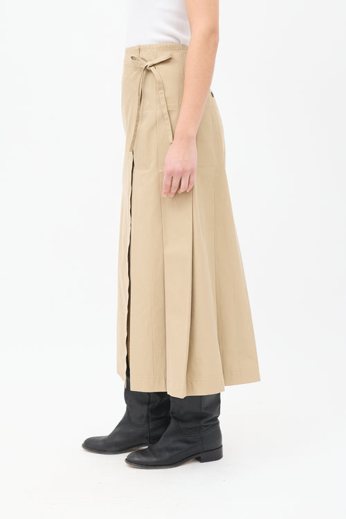 Dries Van Noten Beige Cargo Pleated Midi Wrap Skirt