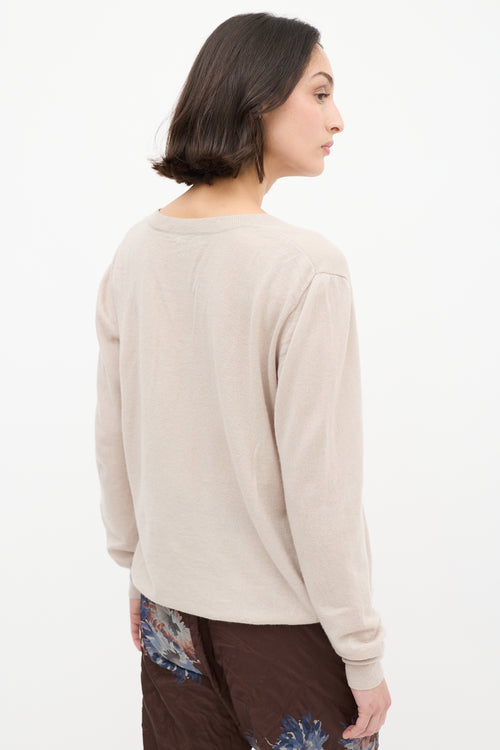 Dries Van Noten Beige Cashmere & Silk V-Neck Sweater