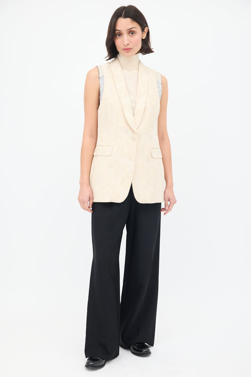 Dries Van Noten Beige Cotton Floral Jacquard Layered Vest