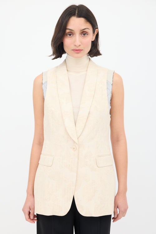 Dries Van Noten Beige Cotton Floral Jacquard Layered Vest