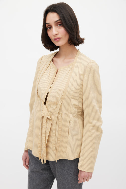 Dries Van Noten Beige Cotton & Linen Striped Tie Front Top