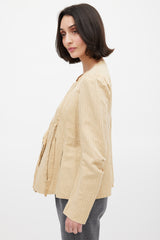 Dries Van Noten Beige Cotton & Linen Striped Tie Front Top