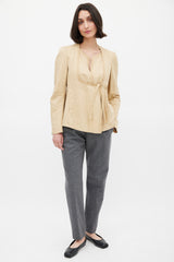 Dries Van Noten Beige Cotton & Linen Striped Tie Front Top