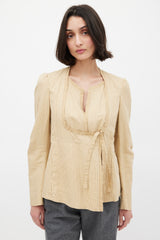 Dries Van Noten Beige Cotton & Linen Striped Tie Front Top