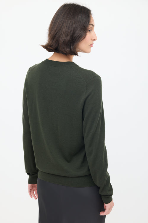 Dries Van Noten Green Wool Striped Trim Cardigan