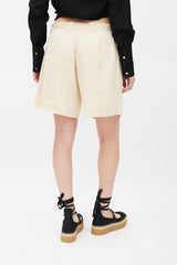 Dries Van Noten Beige Linen Cotton & Silk Textured Tie Waist Shorts