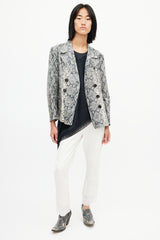 Dries Van Noten Beige & Multicolour Print Double Breasted Blazer