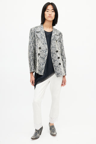 Dries Van Noten Beige & Multicolour Print Double Breasted Blazer
