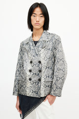 Dries Van Noten Beige & Multicolour Print Double Breasted Blazer