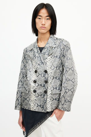 Dries Van Noten Beige & Multicolour Print Double Breasted Blazer