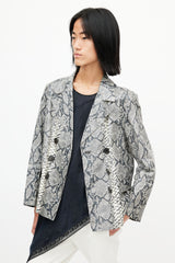 Dries Van Noten Beige & Multicolour Print Double Breasted Blazer
