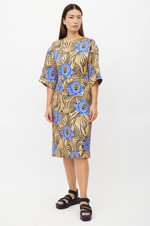 Dries Van Noten Beige & Multicolour Quilted Floral Dress