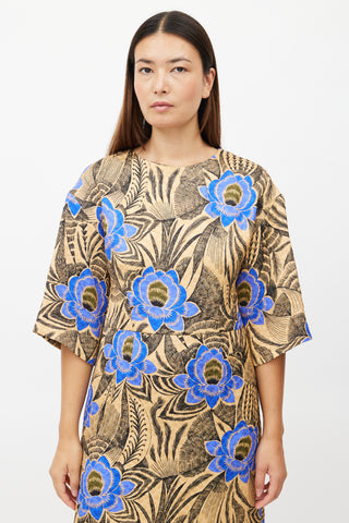 Dries Van Noten Beige & Multicolour Quilted Floral Dress