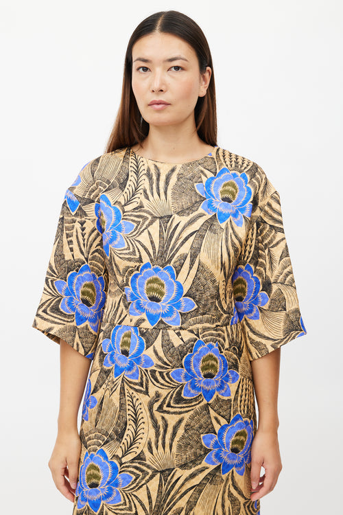 Dries Van Noten Beige & Multicolour Quilted Floral Dress