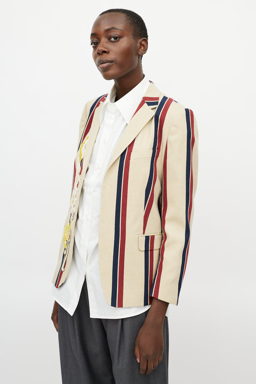 Dries Van Noten Beige & Multicolour Striped Beaded Blazer