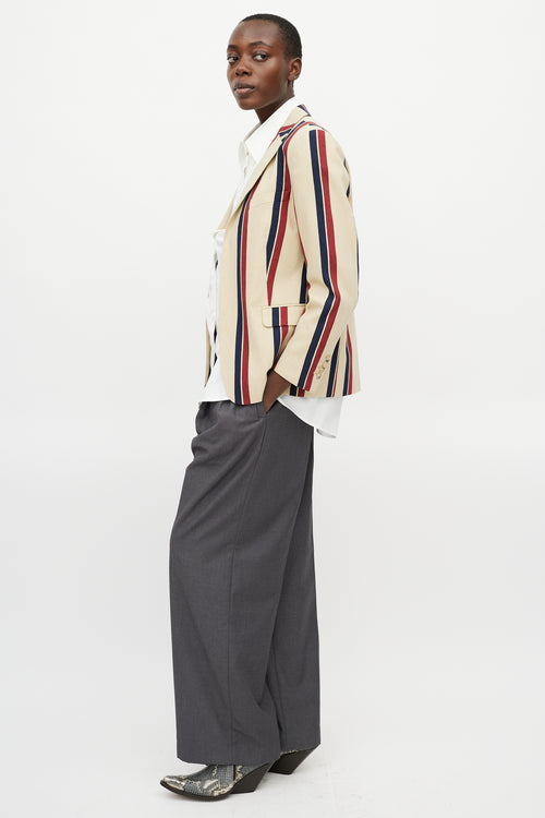 Dries Van Noten Beige & Multicolour Striped Beaded Blazer