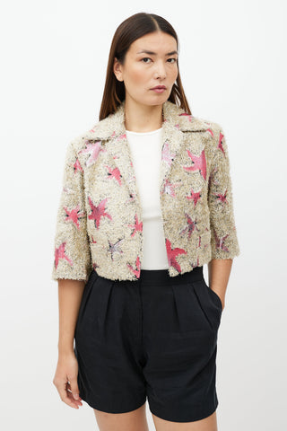 Dries Van Noten Beige & Pink Sparkly Star Pattern Jacket