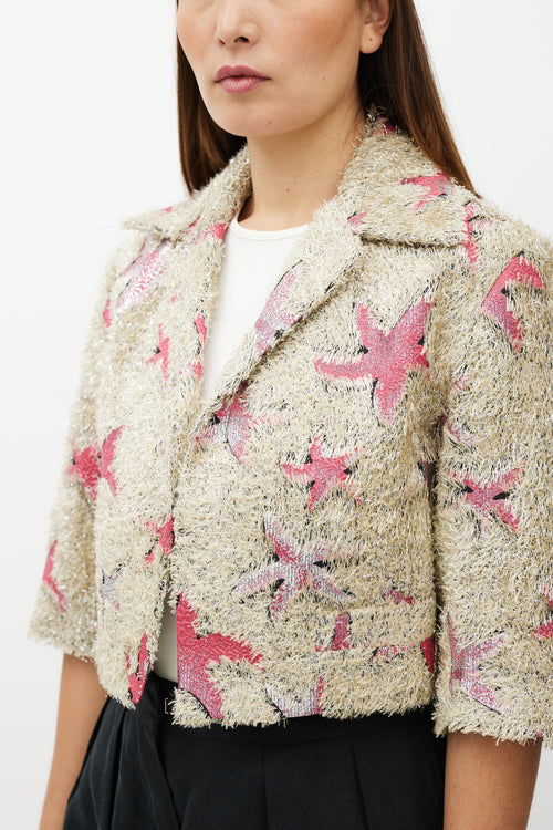 Dries Van Noten Beige & Pink Sparkly Star Pattern Jacket