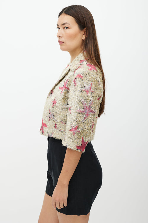 Dries Van Noten Beige & Pink Sparkly Star Pattern Jacket