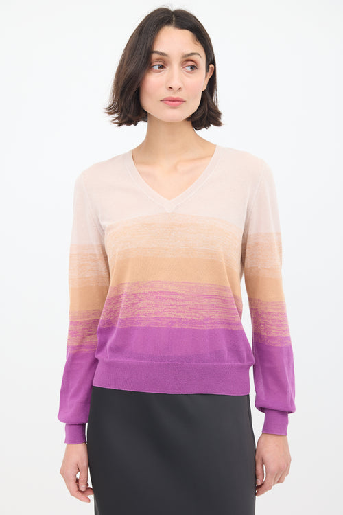 Dries Van Noten Beige & Purple Cotton Ombré Sweater