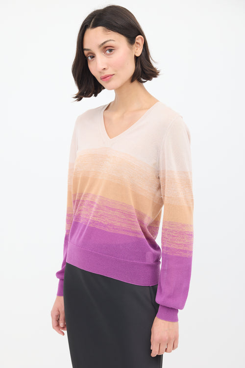 Dries Van Noten Beige & Purple Cotton Ombré Sweater