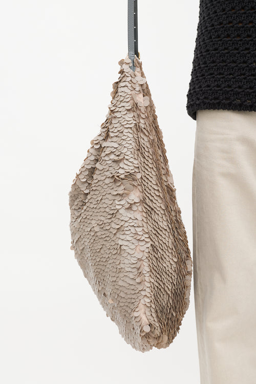 Dries Van Noten Beige Sequin & Leather Tote Bag