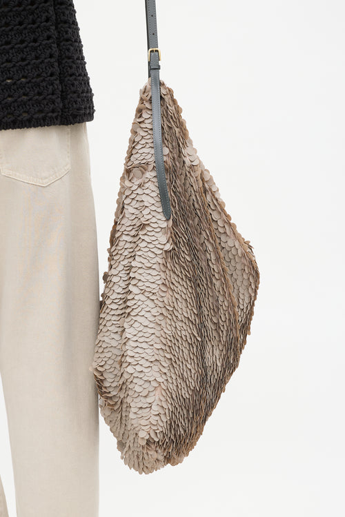 Dries Van Noten Beige Sequin & Leather Tote Bag