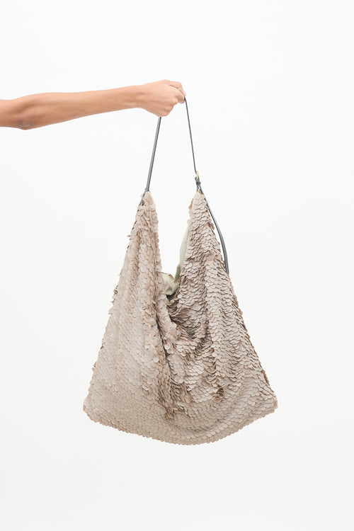 Dries Van Noten Beige Sequin & Leather Tote Bag