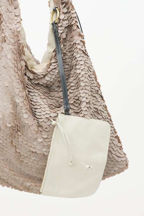 Dries Van Noten Beige Sequin & Leather Tote Bag