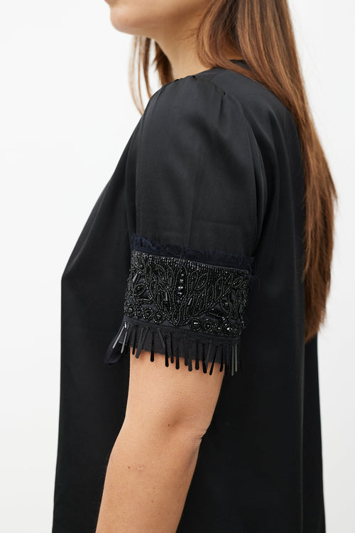 Dries Van Noten Black Embellished Short Sleeve Top