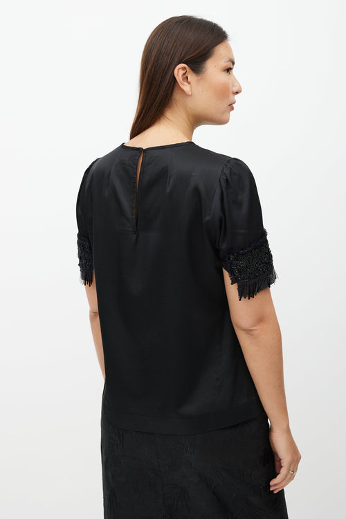 Dries Van Noten Black Embellished Short Sleeve Top