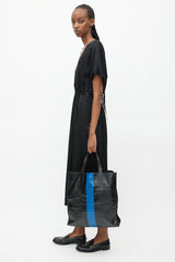 Dries Van Noten Black & Blue Embossed Leather Tote Bag