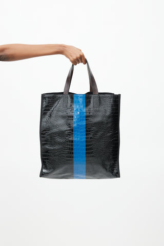Dries Van Noten Black & Blue Embossed Leather Tote Bag